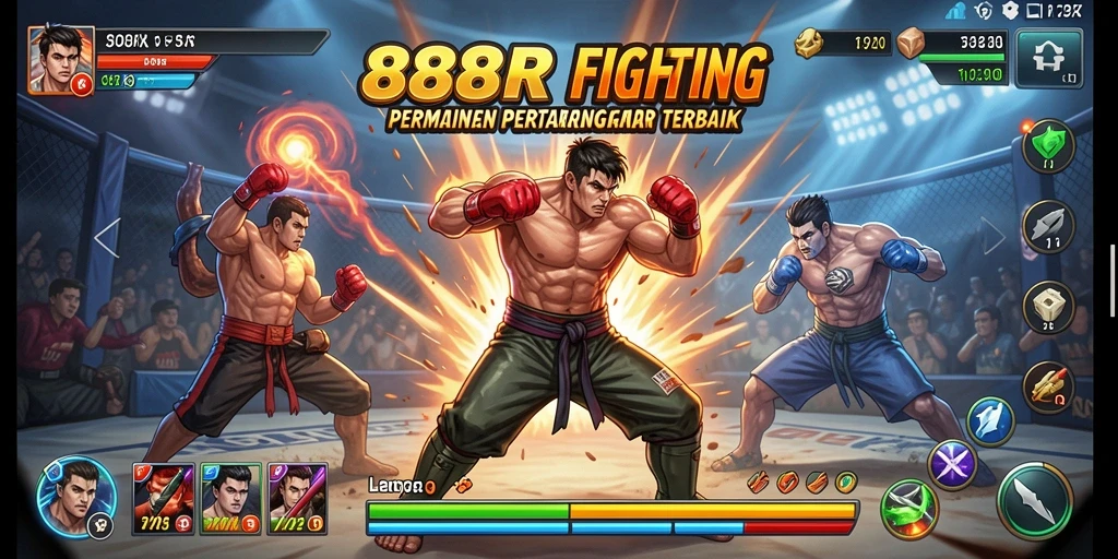 Tampilan aksi seru dalam gameplay 888R menunjukkan pertarungan yang intens.