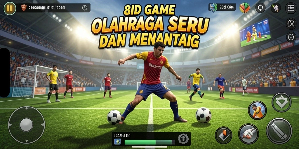Screenshot menampilkan tampilan gameplay olahraga yang menegangkan.