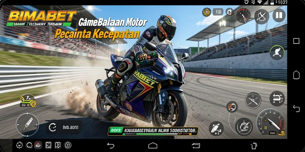Screenshot gameplay menunjukkan balapan motor yang mendebarkan.