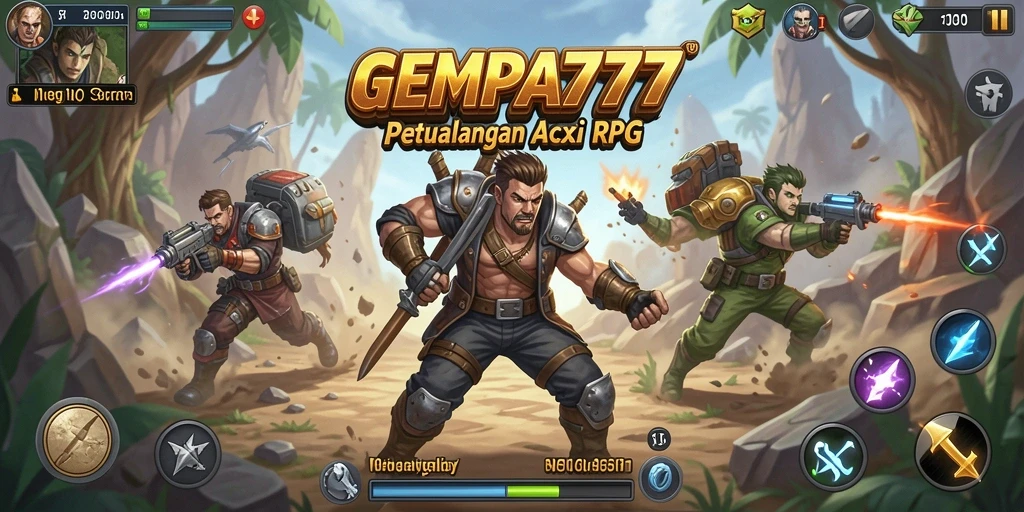 Tampilan gameplay seru dari GEMPA777 dengan aksi pertempuran mendebarkan.