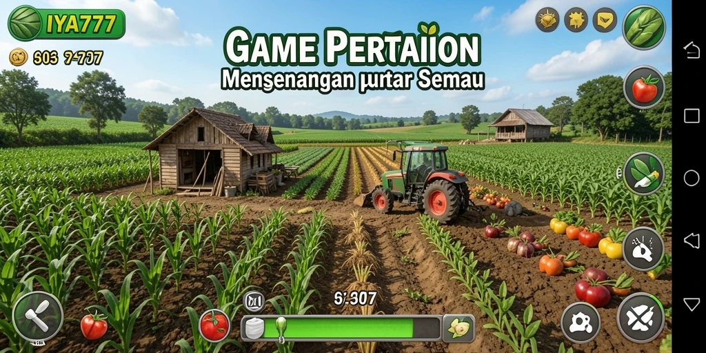 Tampilan gameplay seru dalam IYA777 saat bertani dan bercocok tanam.