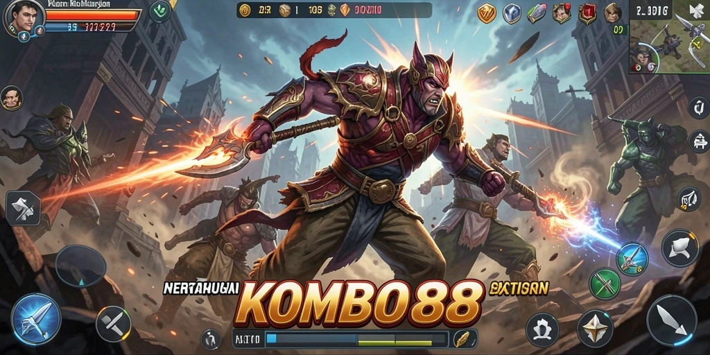 Screenshot utama menampilkan aksi intens dalam KOMBO88.
