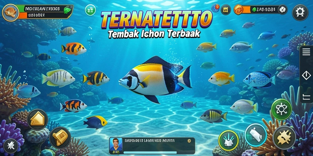 Tampilan gameplay TERNATETOTO dengan efek menembak ikan yang menarik.