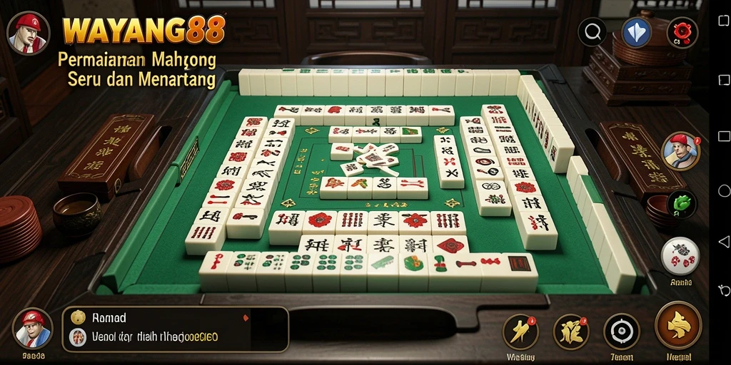 Screenshot permainan WAYANG88 yang menampilkan ubin Mahjong.